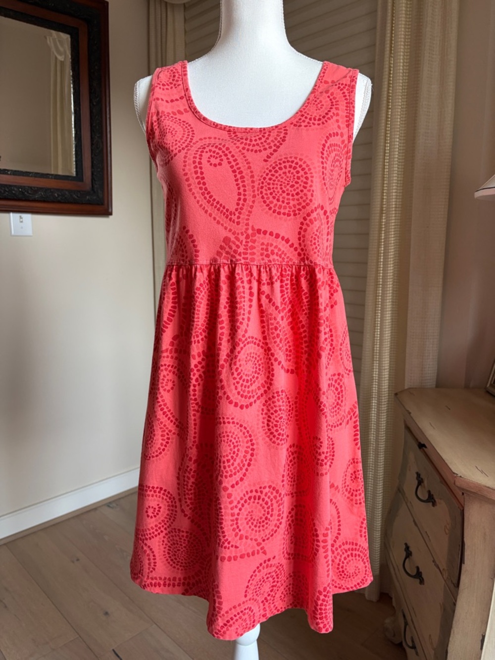 Red Sleeveless A-Line Dress cotton with Swirl Pattern